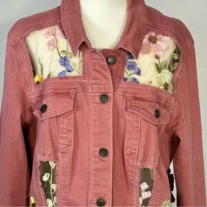Upcycled Embroidered Floral Rose Distressed Denim Jacket
